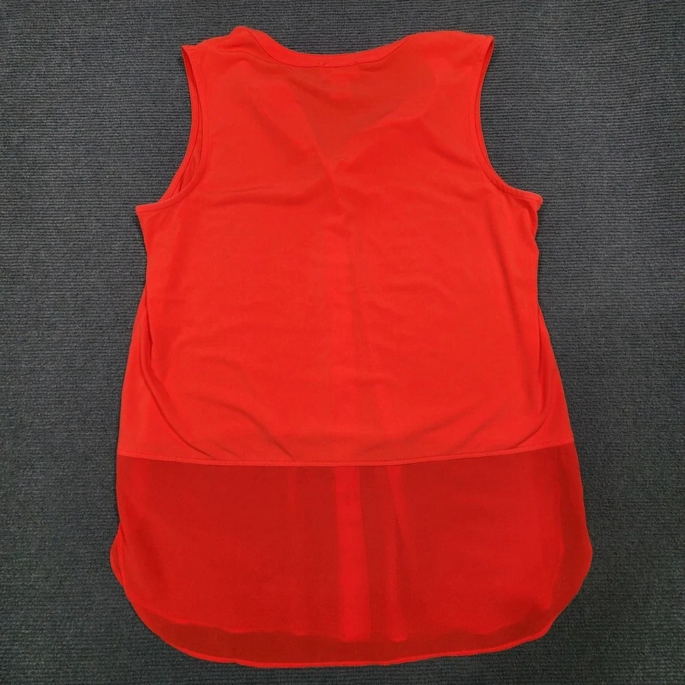 Carmen Marc Valvo Blouse Women Large Red Sheer Hem Button Front Sleeveless - Picture 7 of 8